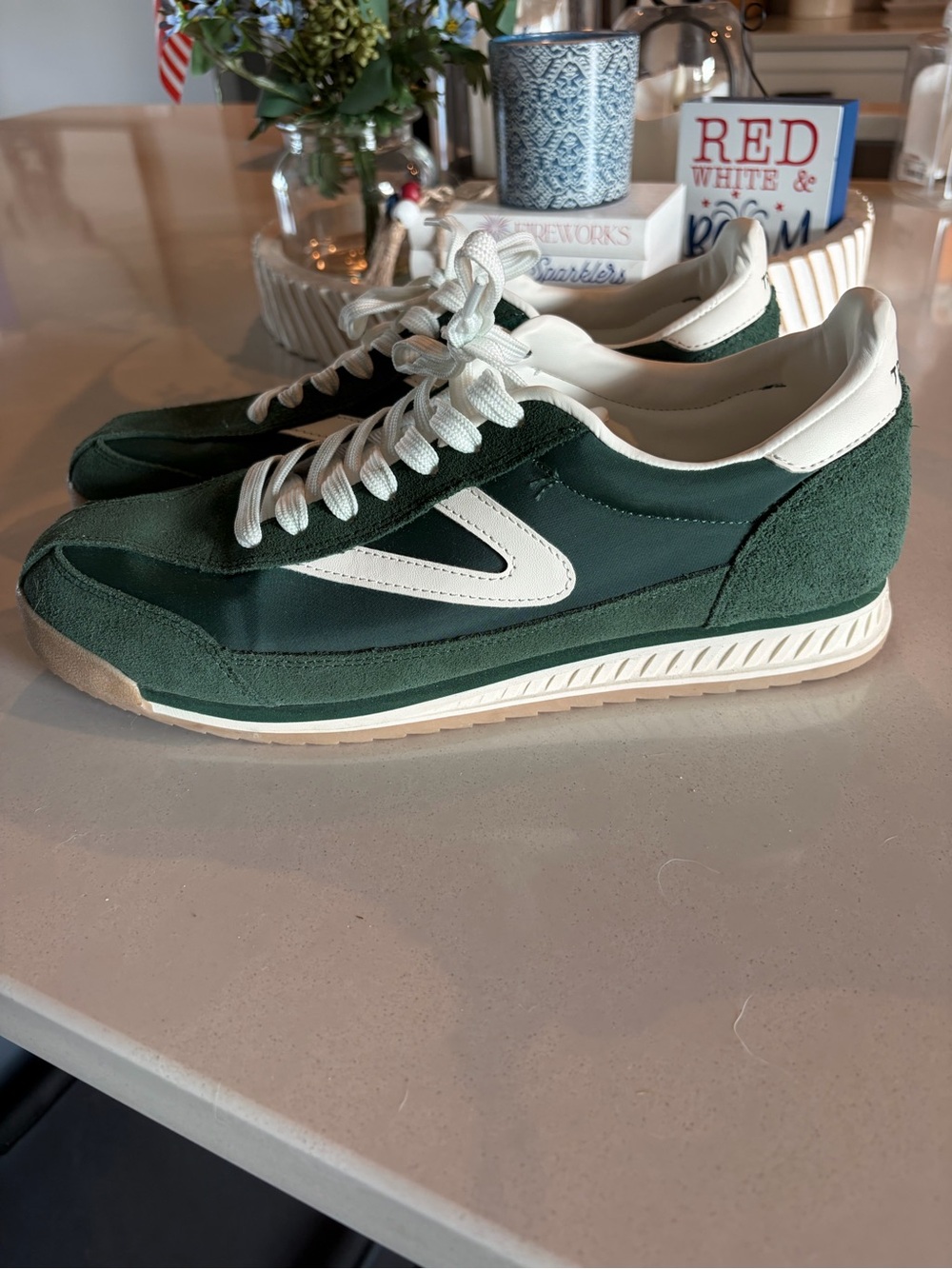 Tretorn Dark Green Suede & Nylon Low-Top Sneakers with White Accents